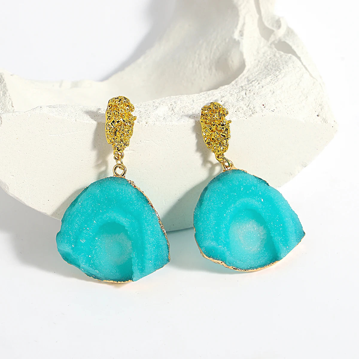 Volcanic Rock Abstract Drop Earrings, Starry Night Boho Jewelry
