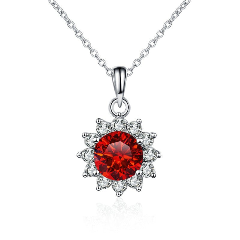 Butterflykiss In 925 Sterling Silver Sunflower Pendant Necklace For Women 1.0CT VVS1 Moissanite Diamond Wedding Jewelry Gift