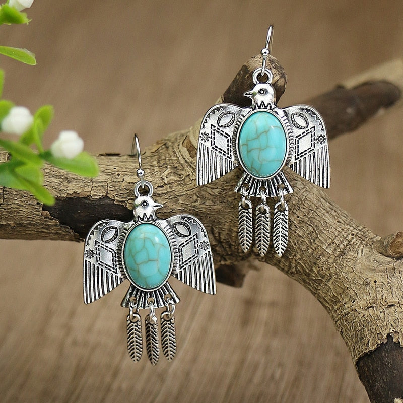 53 Styles Bohemian Vintage Tibetan Silver Geometric Drop Earrings For Women Ethnic Blue Stone Tassel Dangle Earrings Jewelry