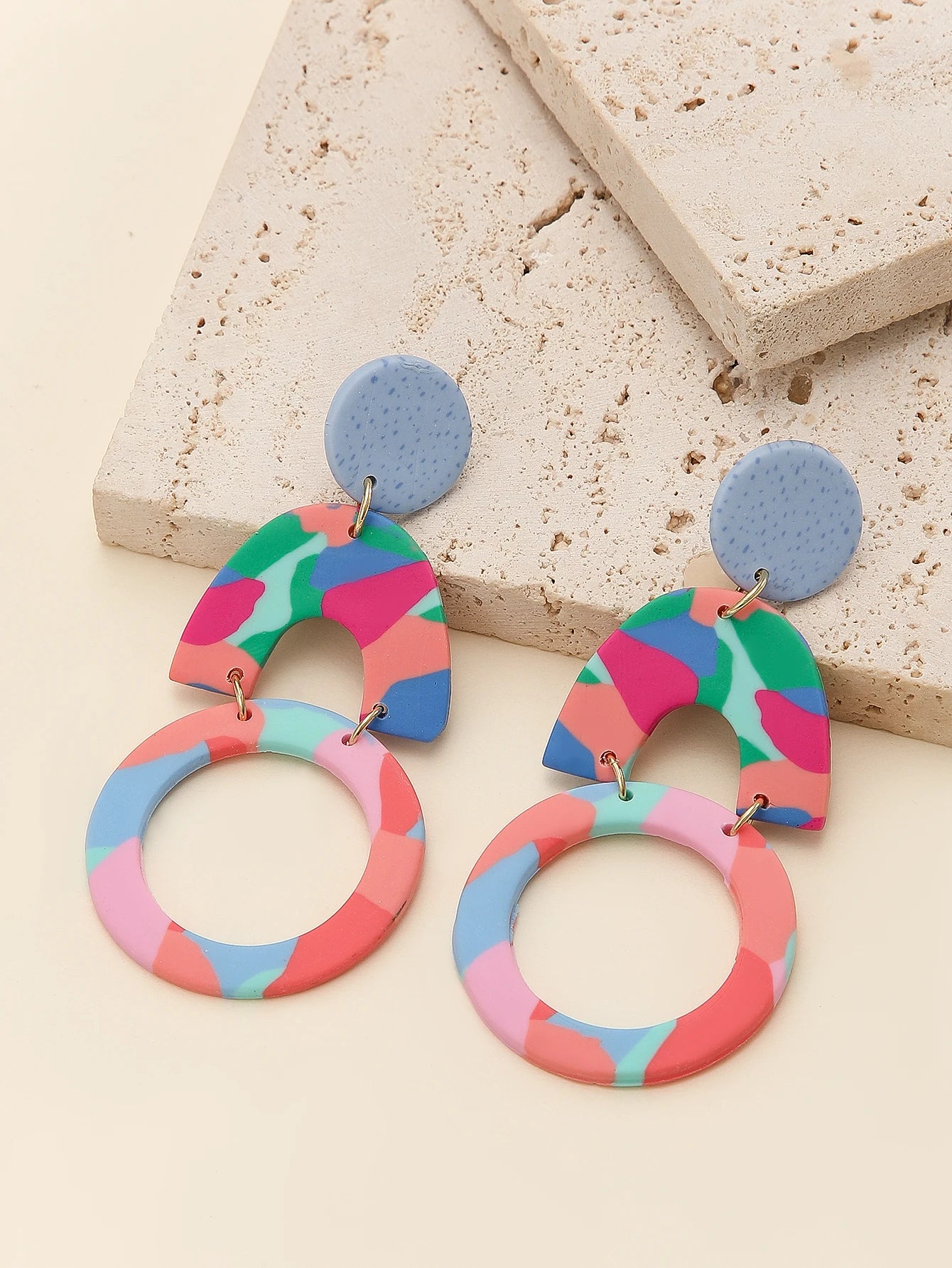 Matte Polymer Clay Geometric Statement Earrings Jewelry
