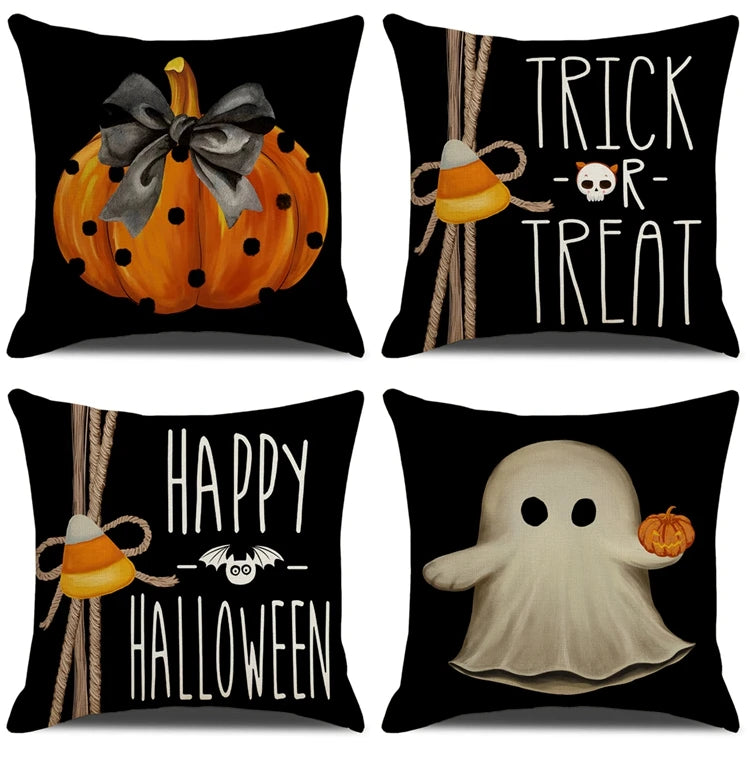 2024 Halloween Cushion Cover Halloween Decoration for Home Ghost Pumpkin Bat Pillowcase Horror Trick Or Treat Party Supplies - Charlie Dolly