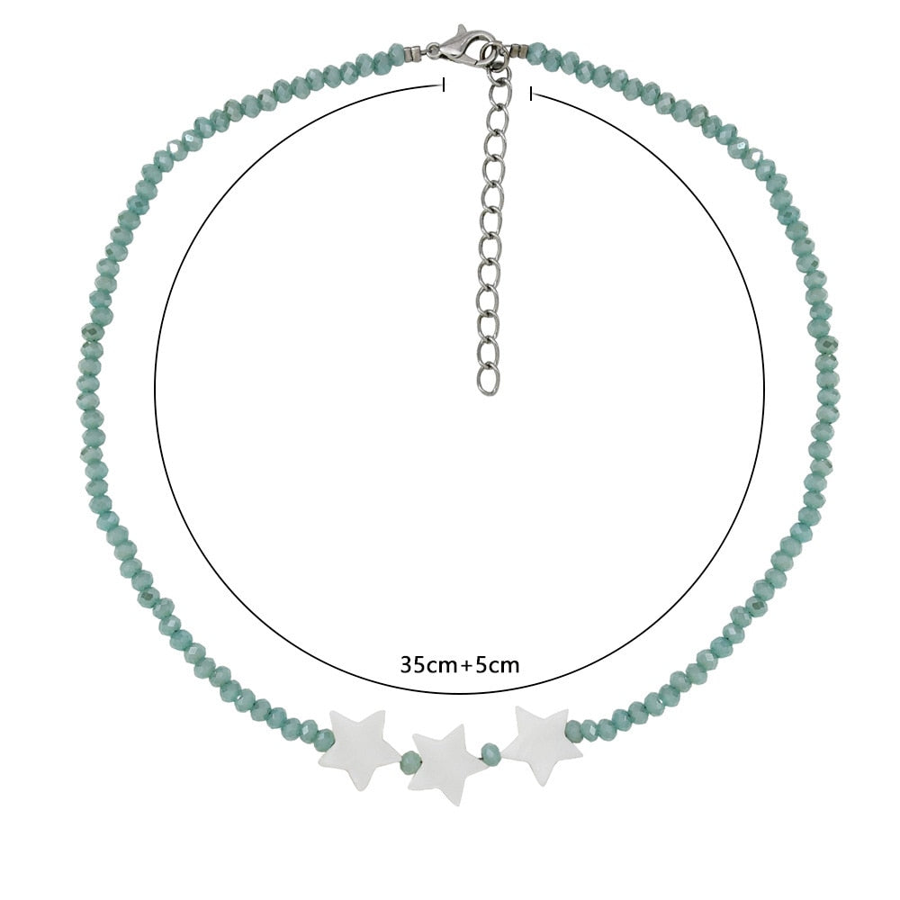 Handmade Beaded Shell Pendant Necklace Pearl Flower Clavicle Chain Vintage Turquoise Choker Necklace Jewelry for Women Gifts