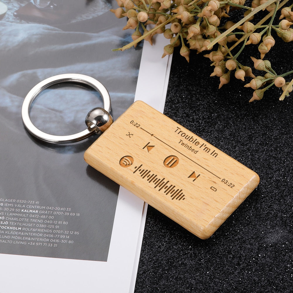 Customized Wooden Spotify Music Keychain Personalized Music Gift Spotify Scan Code Keychain for Women Men Keyring Customizable