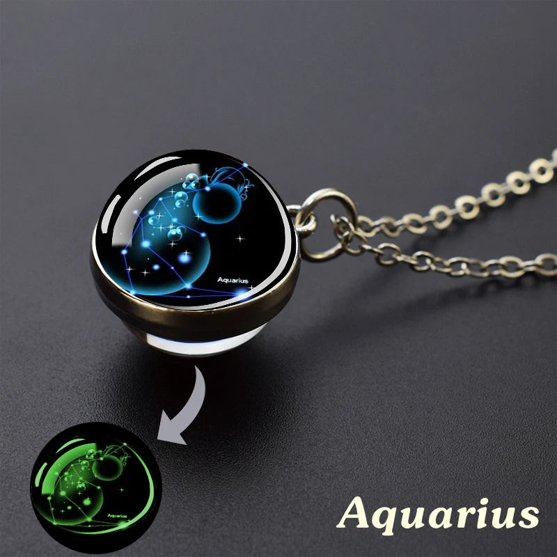 Zodiac Constellation Glow-in-the-Dark Pendant Necklace, Luminous Astrology Talisman