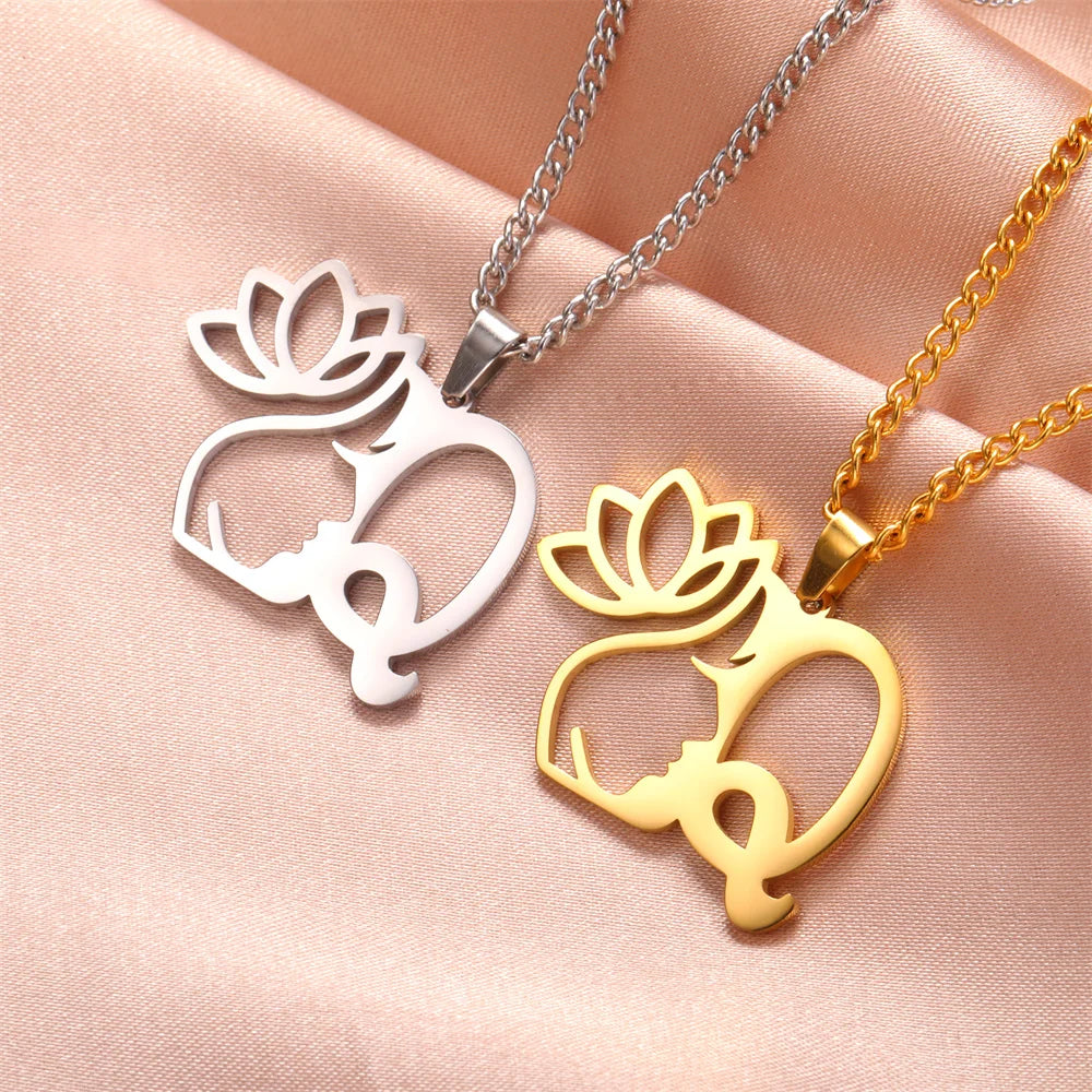 Lotus Flower Initial Letter Pendant, Personalized Stainless Steel Necklace