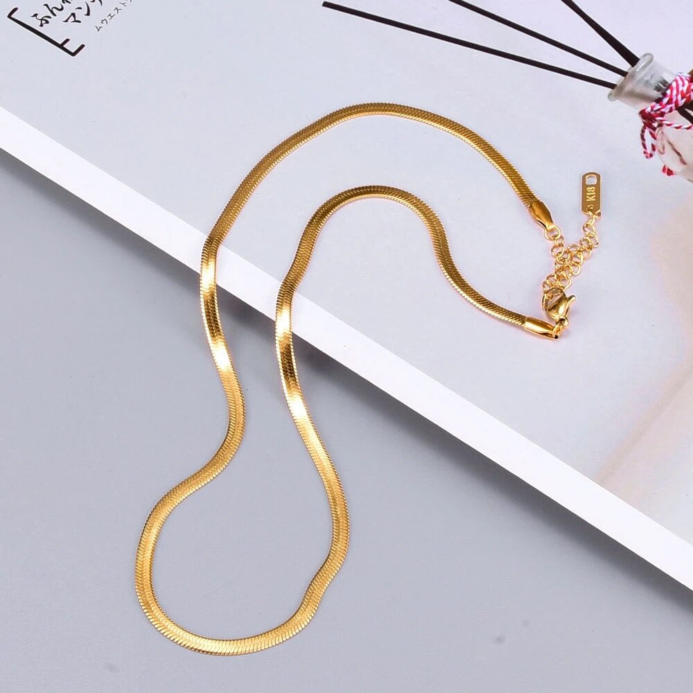 Genuine 14k Gold Color Necklace For Women Water Wave Chain Snake Bone/starry/Cross Chain 18 inches Necklace Pendant Fine Jewelry