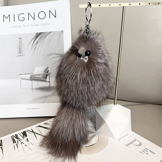 Cute Fluffy Bow-knot Fox Ball Key Chain Rings Pompom Real Fox Fur Charm Keychain Car Bag Key Ring Women Jewelry - Charlie Dolly