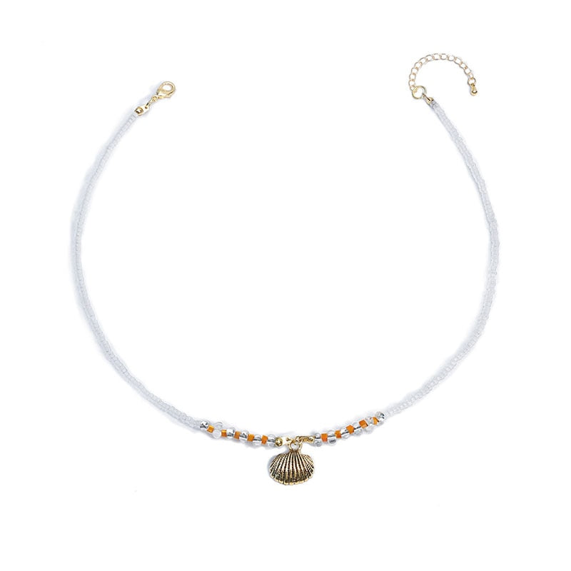 Ocean Style Glass Bead Necklace For Women Simple Handmade Shell Shape Pendant Choker Holiday Fashion Jewelry N038