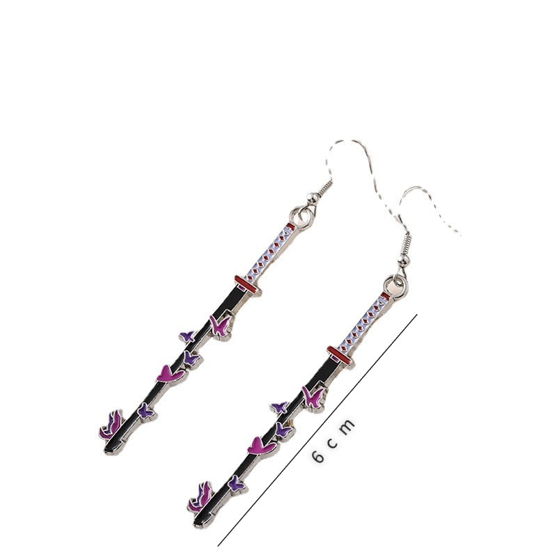 Fashion metal Tanjiro Earrings Demon Slayer Earrings Anime Cosplay Props Drop Long Earrings for man Women Jewelry Style