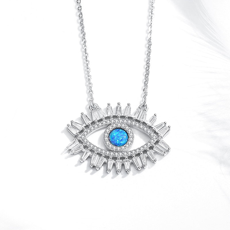 KALETINE 925 Sterling Silver Evil Eye Necklaces Women Gift Crystal CZ Lucky Turkish Blue Eye CZ Necklace Fine Turkey Jewelry