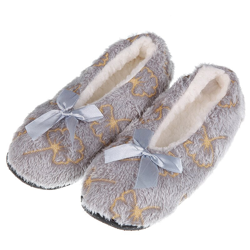 Glglgege Winter Slippers Women Shallow Home Embroidered Warm Plush House Shoes Print Knitted Fluffy Slippers Claquette Fourrure