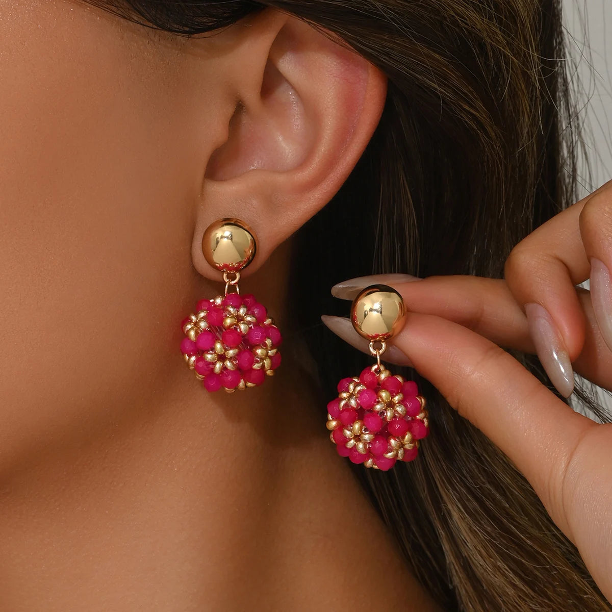 Crystal Ball Bead Handmade Drop Earrings Jewelry