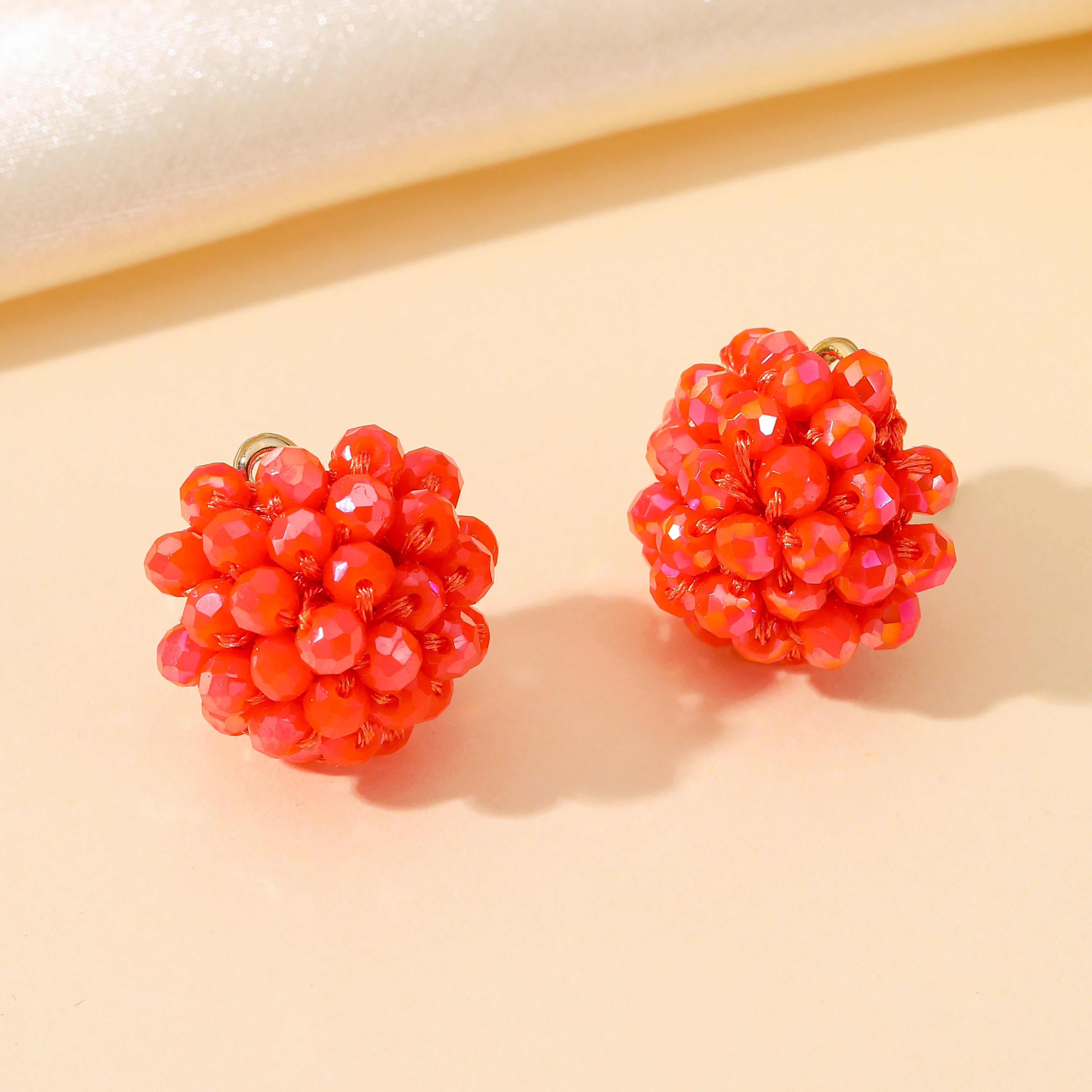 Braided Crystal Bead Round Stud Earrings Jewelry