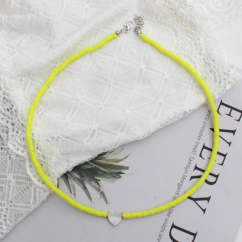 Polymer Clay Heart and Natural Shell Bead Boho Choker