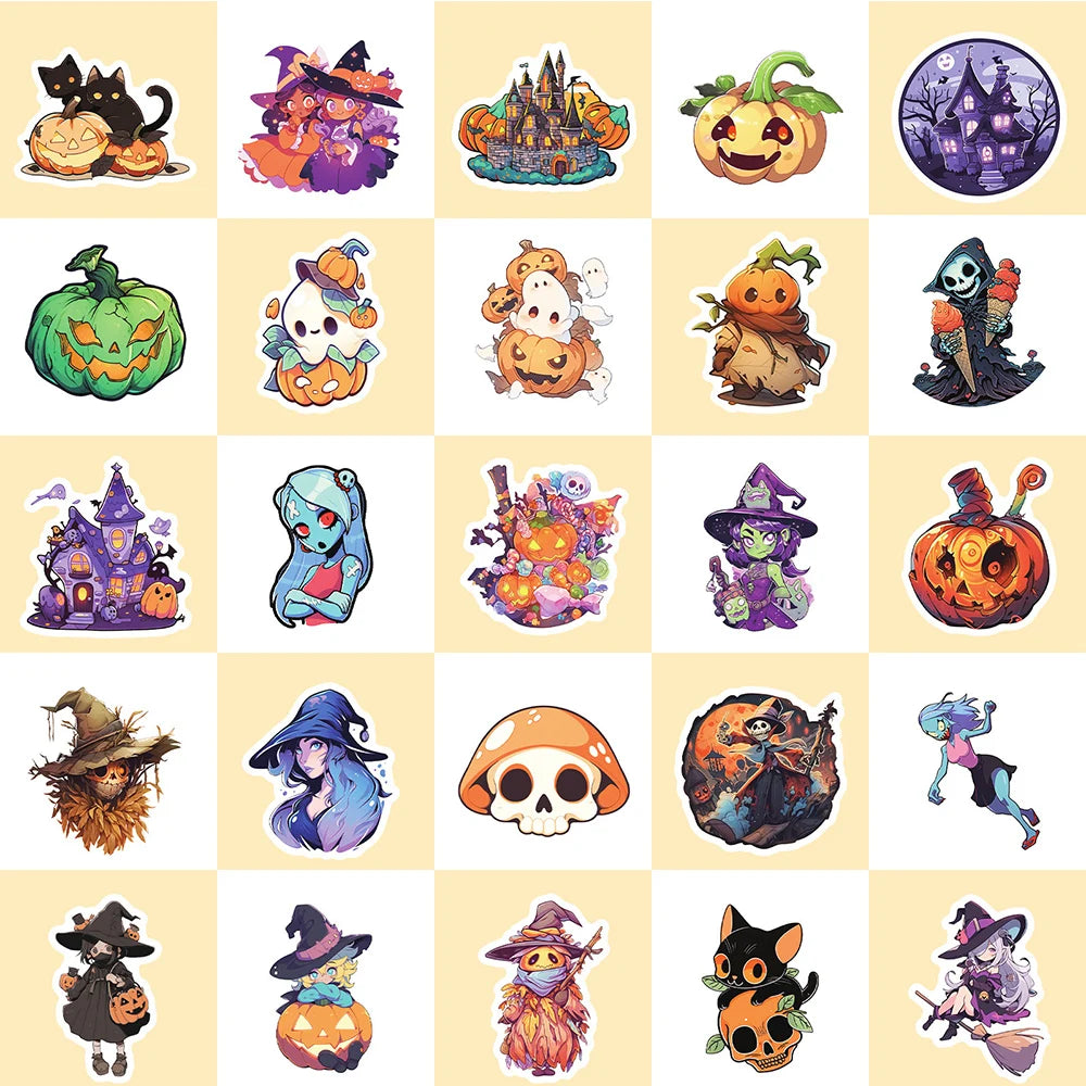 10/30/50pcs Cool Cartoon Halloween Witch Waterproof Stickers Decoration Decals Motorcycle Laptop Phone Luggage Car Sticker Toy - Charlie Dolly