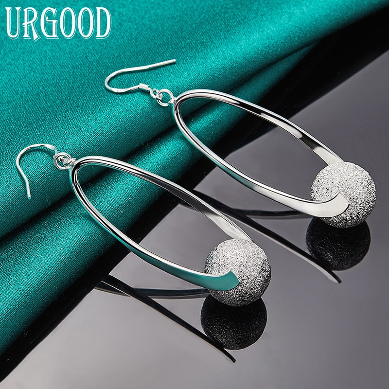 925 Sterling Silver Matting Bead Pendant Earrings For Women Party Engagement Wedding Gift Fashion Jewelry