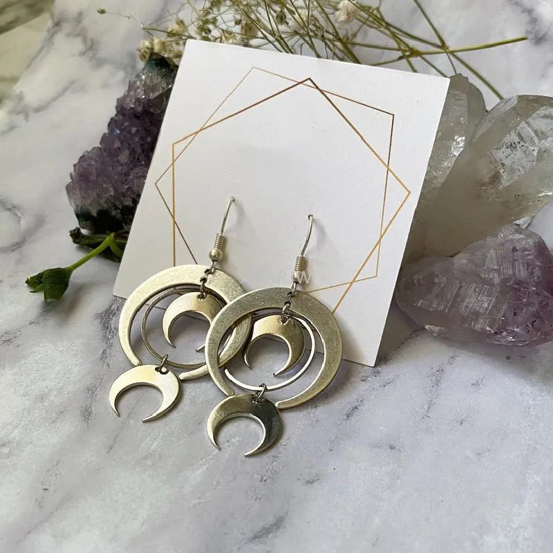 Crescent Moon Goddess Long Drop Earrings