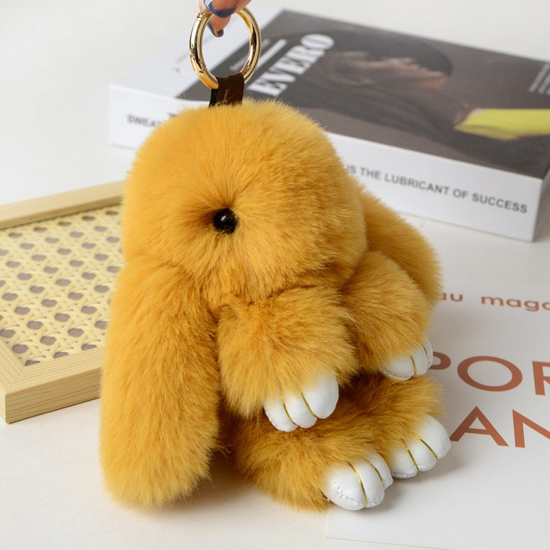 15CM Charm Real Fur Pompom Rabbit Keychain For Luxury Women Bag Men Car KeyRing Girl Gifts Cute Doll Plush Key Chains Pendent