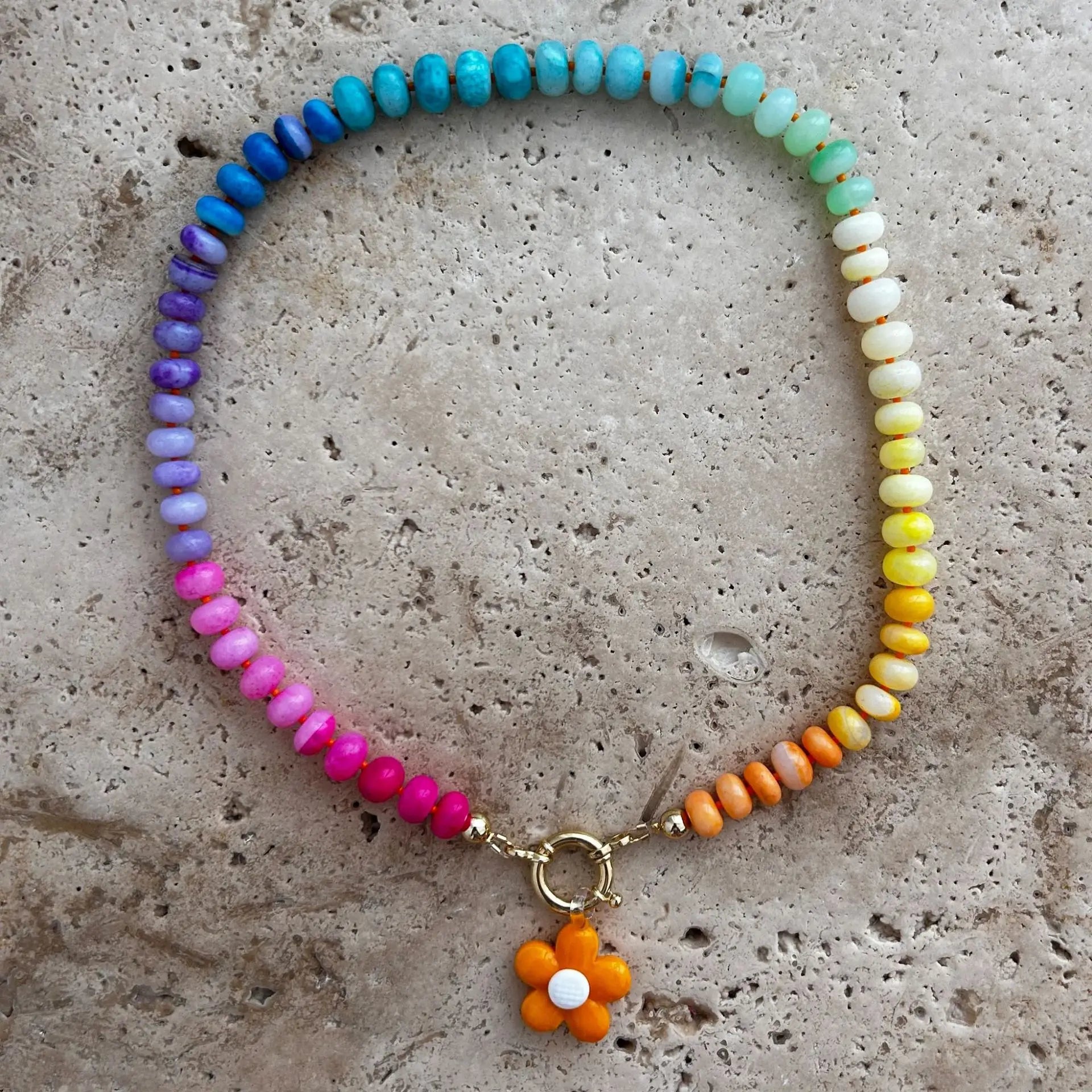 Chunky Rainbow Stone Beach Necklace