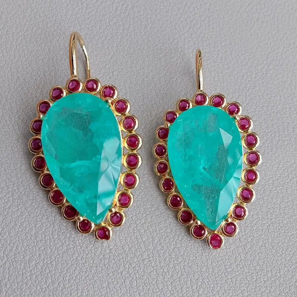 Blue Quartz Fuchsia Zircon Teardrop Earrings Jewelry