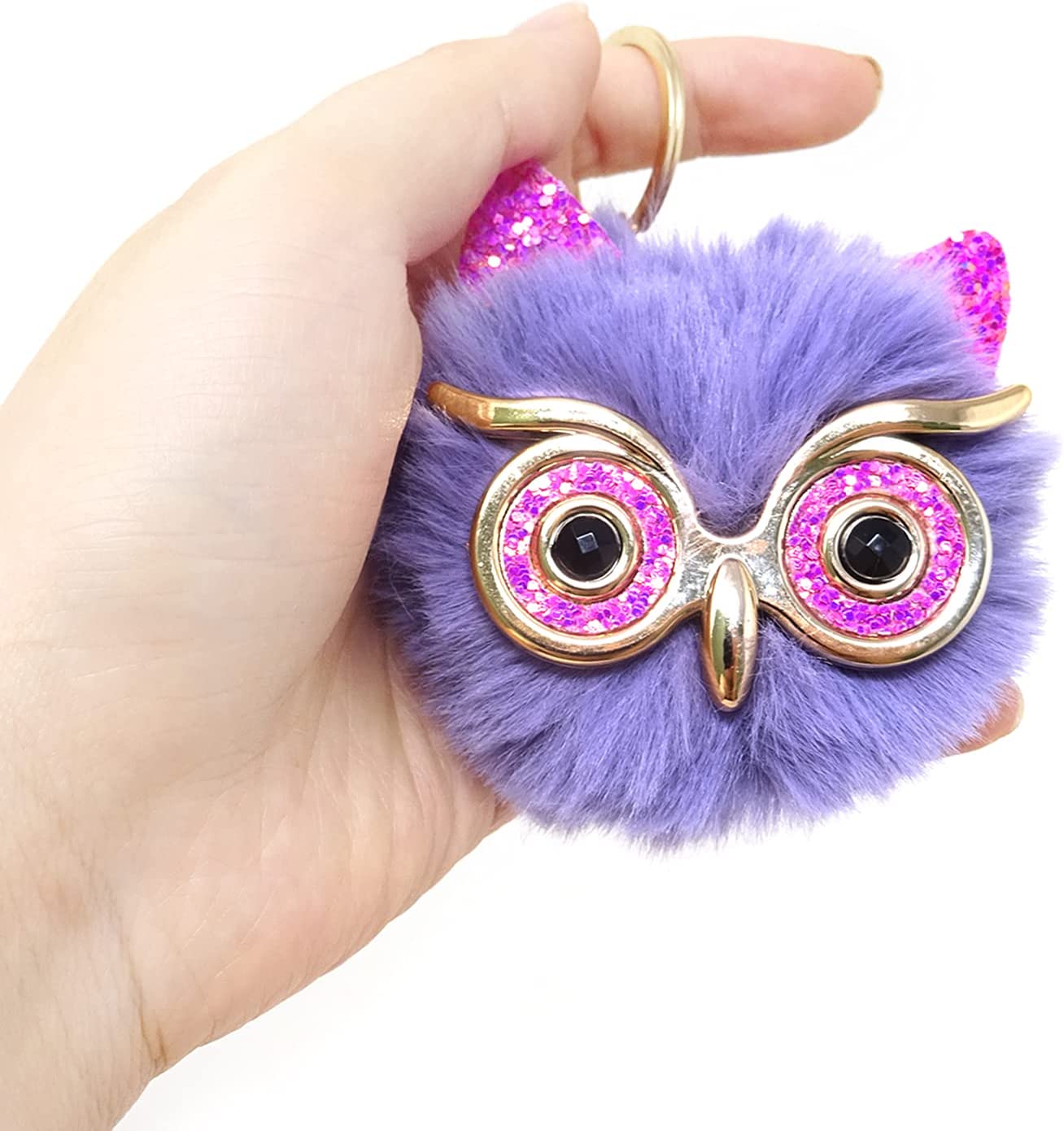 Cartoon Plush Owl Keychain With Sequin Girls Backpack Ornaments Fashion Soft Fluffy Pompom Animal Key Rings For Ladies Gifts