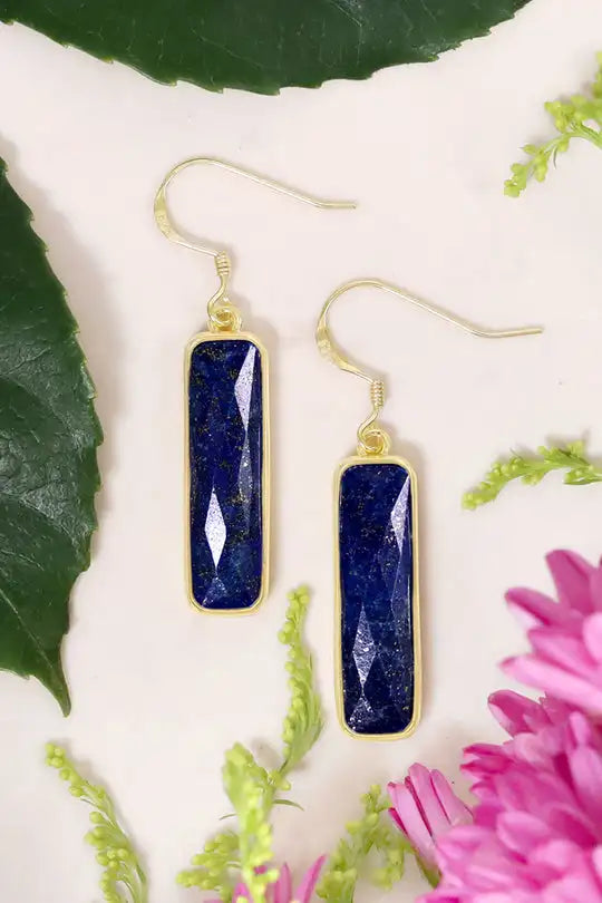 Lapis Lazuli Rectangle Earrings Pendant Necklace Jewelry - Charlie Dolly