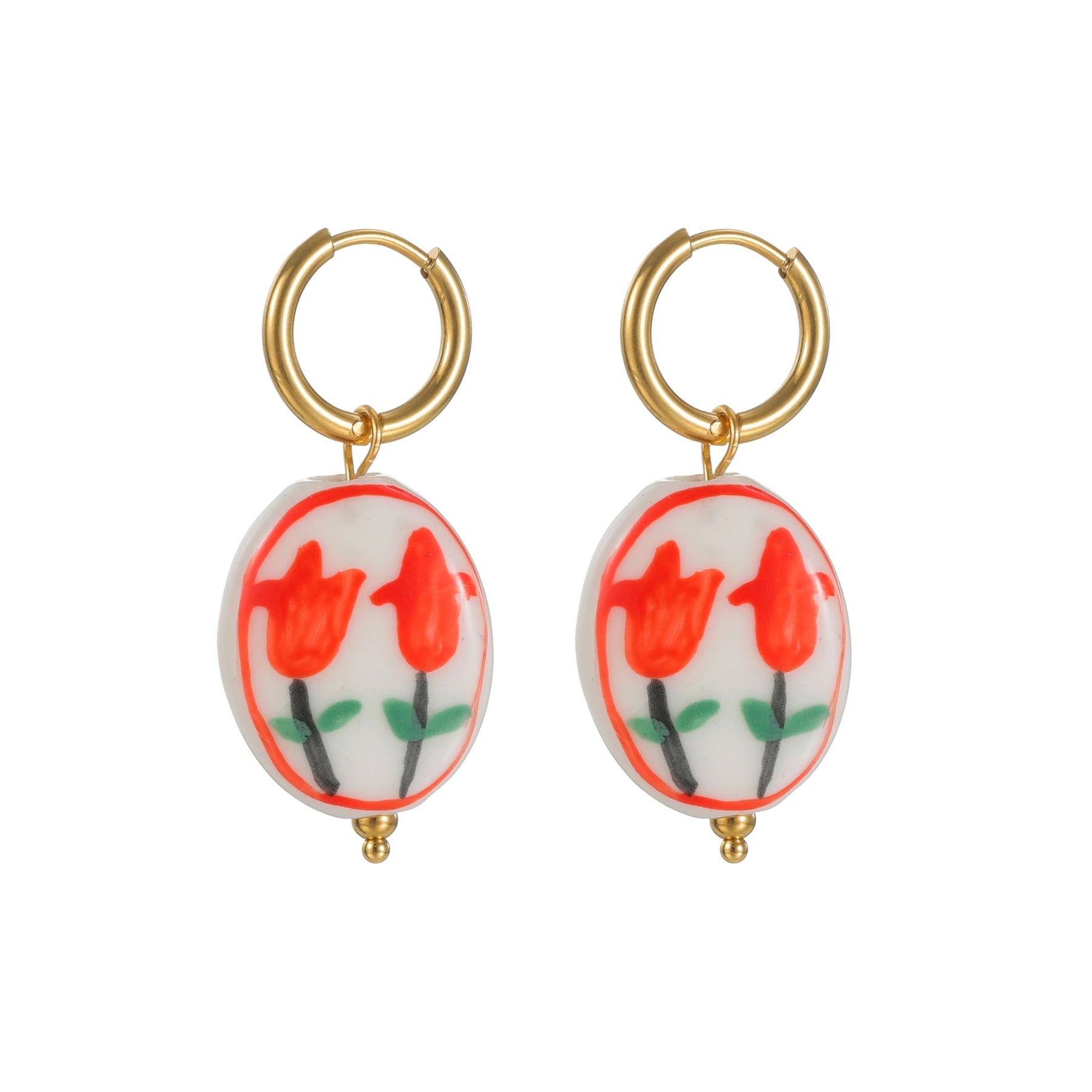 Ceramic Fish Flower Hoop Earrings Jewelry