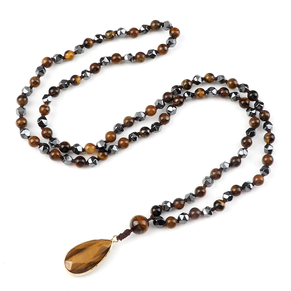 Tiger Eye Onyx Prayer Mala Necklace Jewelry