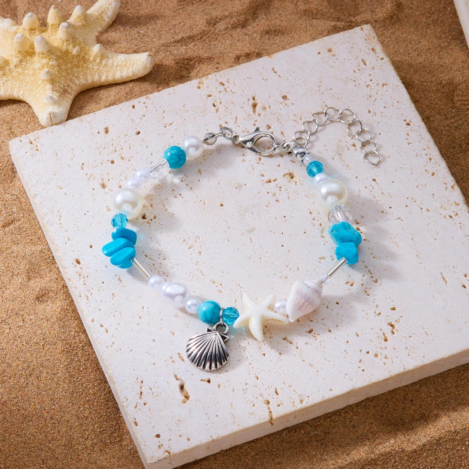 Natural Shell Chip and Conch Boho Bracelet