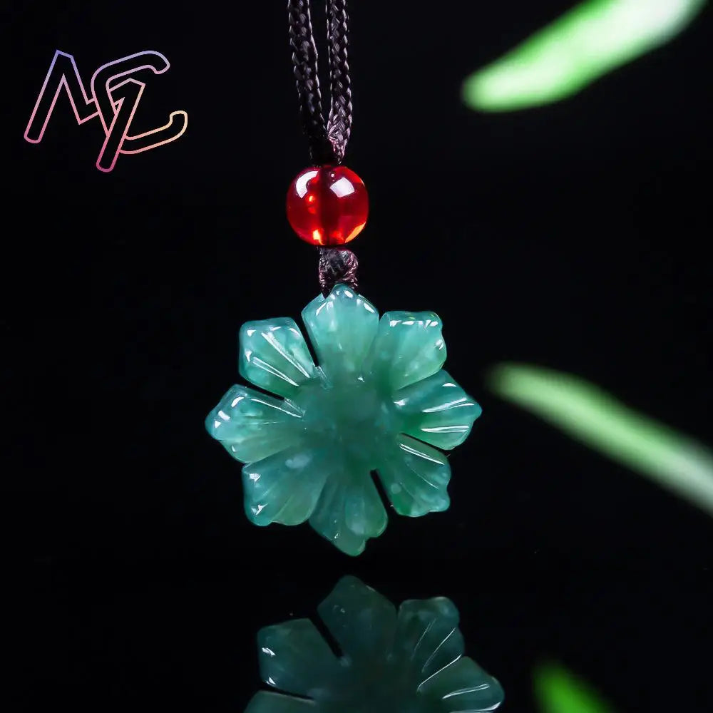 Myanmar Jadeite Snowflake Pendant Necklace, Real Jade Vintage Carved Amulet