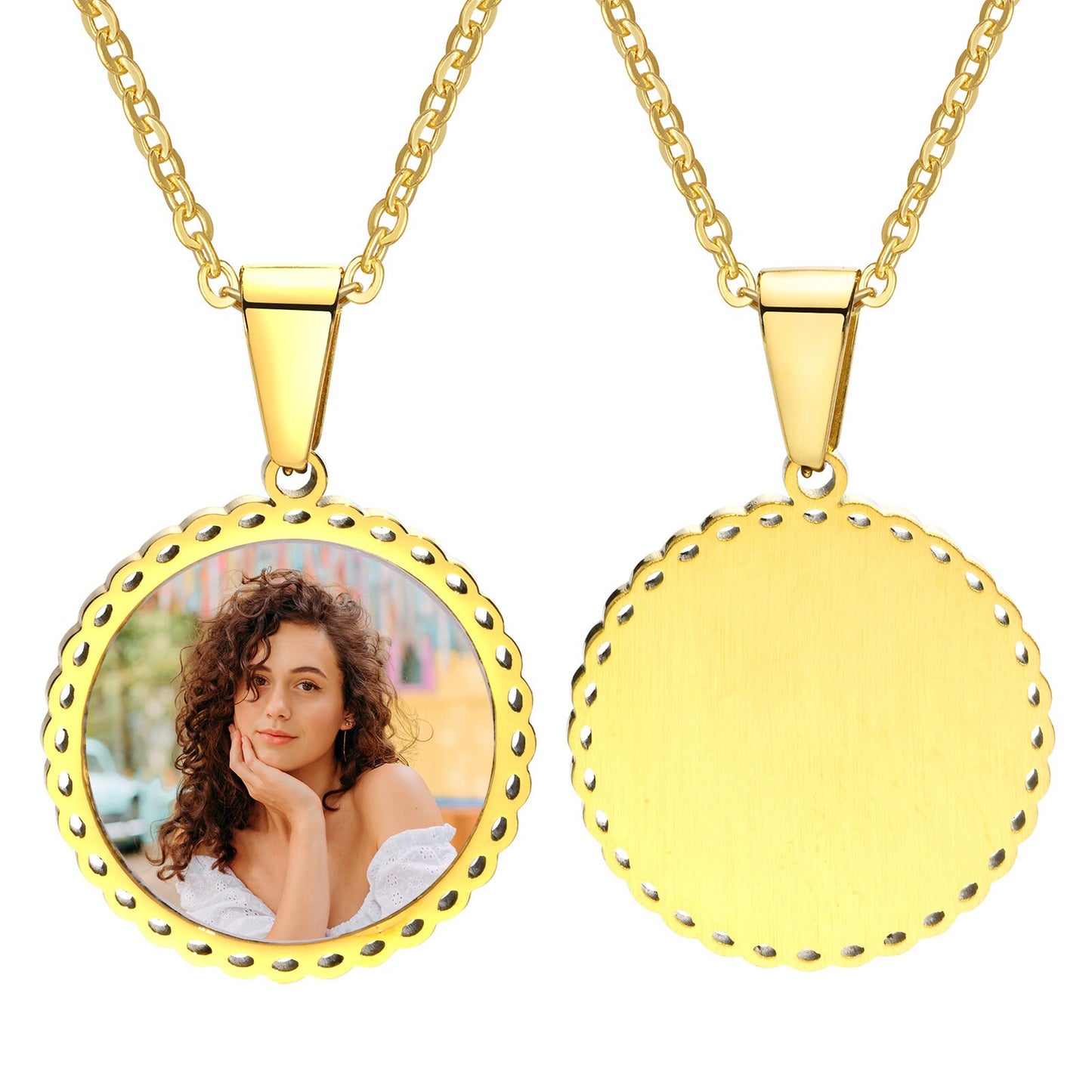 Vnox Free Custom Photo Picture Necklaces for Women, Personalize Words Stainless Steel Pendant,Mothers or Lover Gifts Jewelry