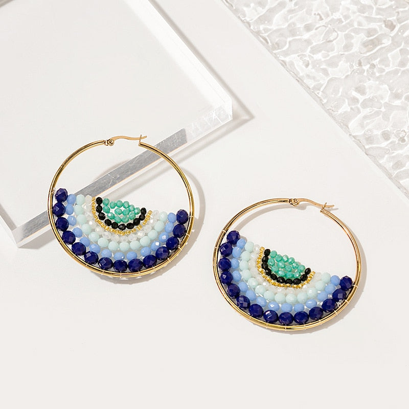 Bohemian Colorful Round Rice Beads Drop Earrings for Women Fashion Multicolor Handmade Dangle Earrings Female Party Jewelry Gift