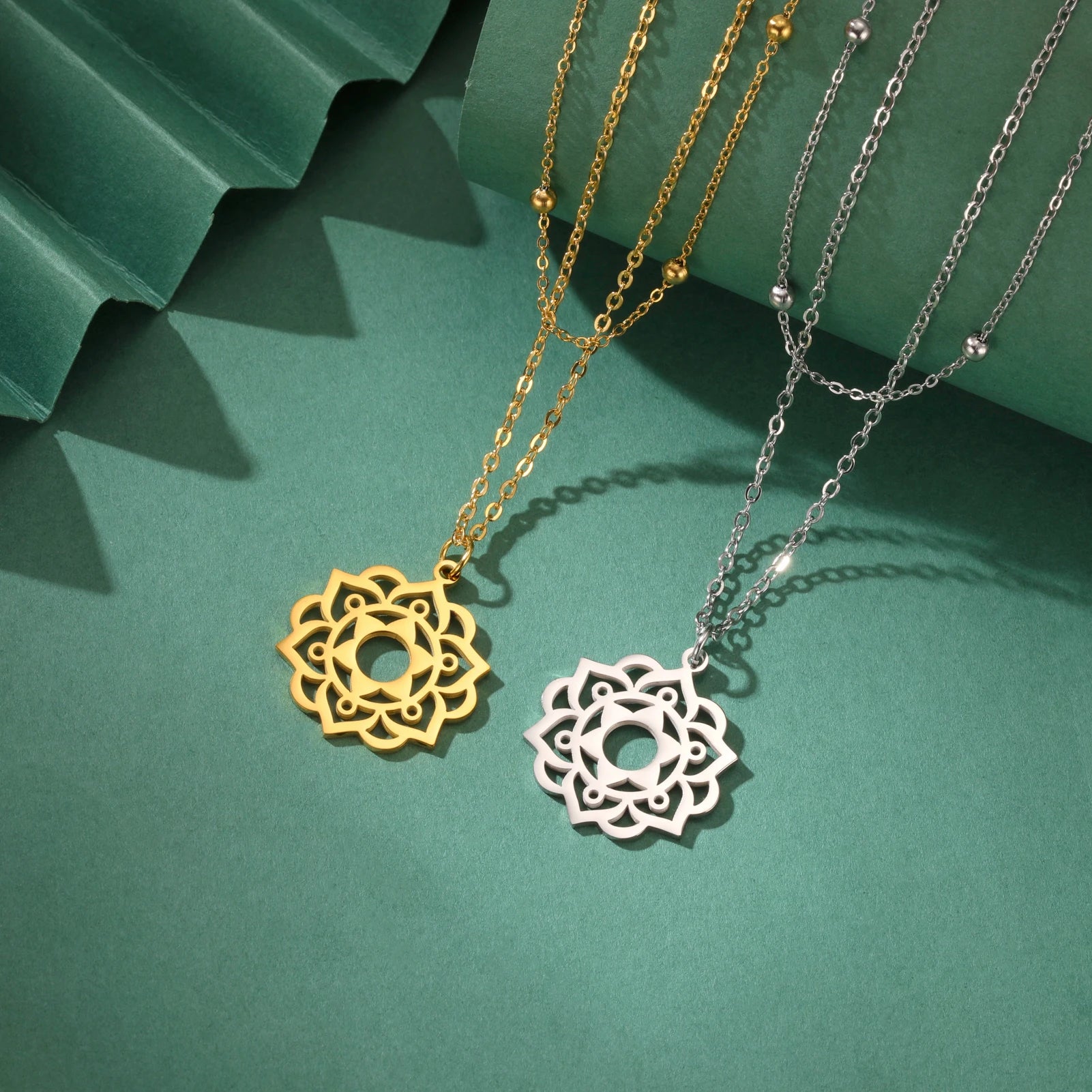 Yoga Lotus & Flower of Life Pendant Necklace, Stainless Steel Chakra Healing Amulet