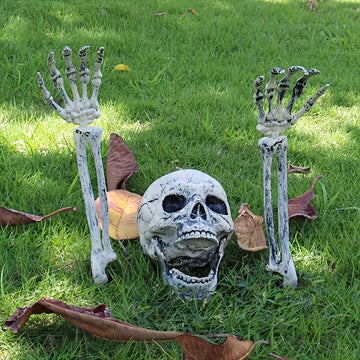 Realistic Skeleton Stakes Halloween Realistic Skull Skeleton Head Human Hand Arms for Halloween Party Home Garden Lawn Decor - Charlie Dolly