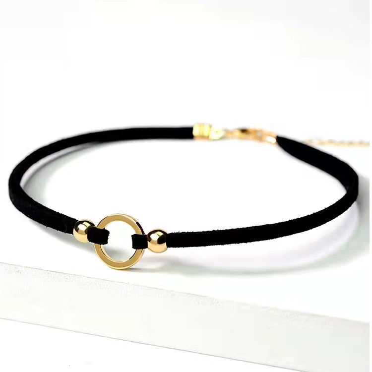 Black Leather Velvet O Ring Choker Necklace Jewelry