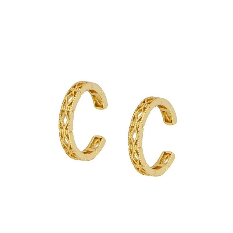 Gold Plated Hoop Stud Ear Cuff Earrings Set Jewelry