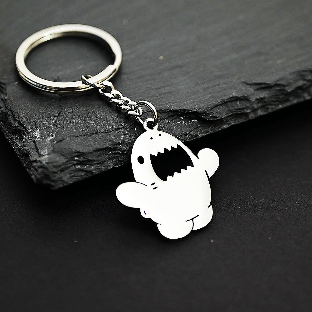 Funny Middle Finger Stickman Keychain Cute Titanium Steel School Bag Car Key Pendant Couple Trinket Gift Keyrings