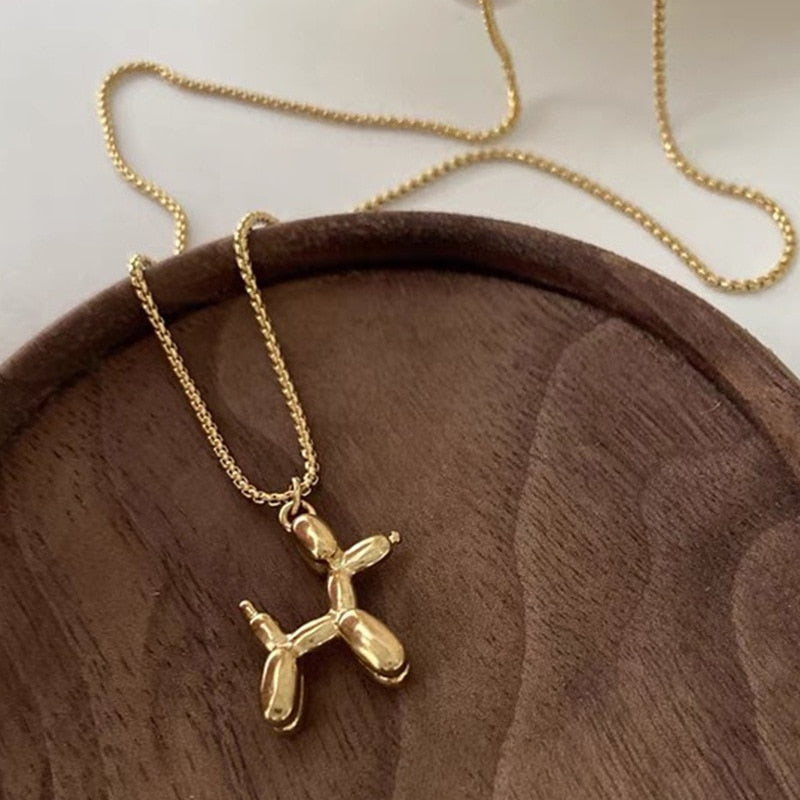 Cute Creative Lucky Balloon Puppy Pendant Necklace Men and Women's Personality Stainless Steel Punk Necklace Charm Jewelry