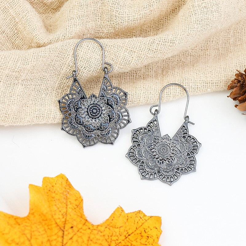 Exknl Fashion Vintage Drop Earrings For Women Alloy Crystal Ethnic Beads Boho Flower Earrings Colorful Dangle Earrings Jewelry