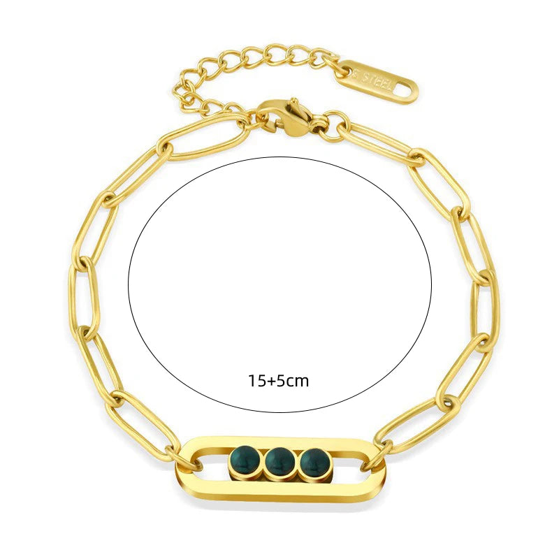 WILD & FREE Boho Vintage Green Natural Stone Bracelets for Women Stainless Steel Trendy Charms Aesthetic Jewelry Set - Charlie Dolly