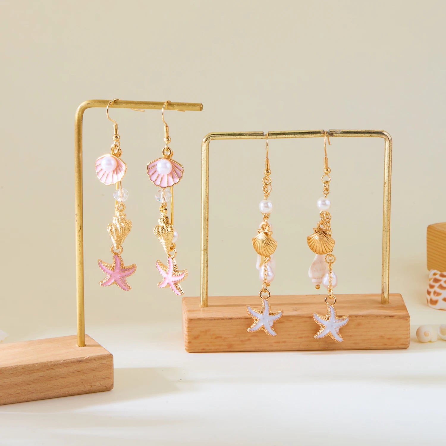 Ocean Style Shell, Starfish and Conch Enamel Drop Earrings