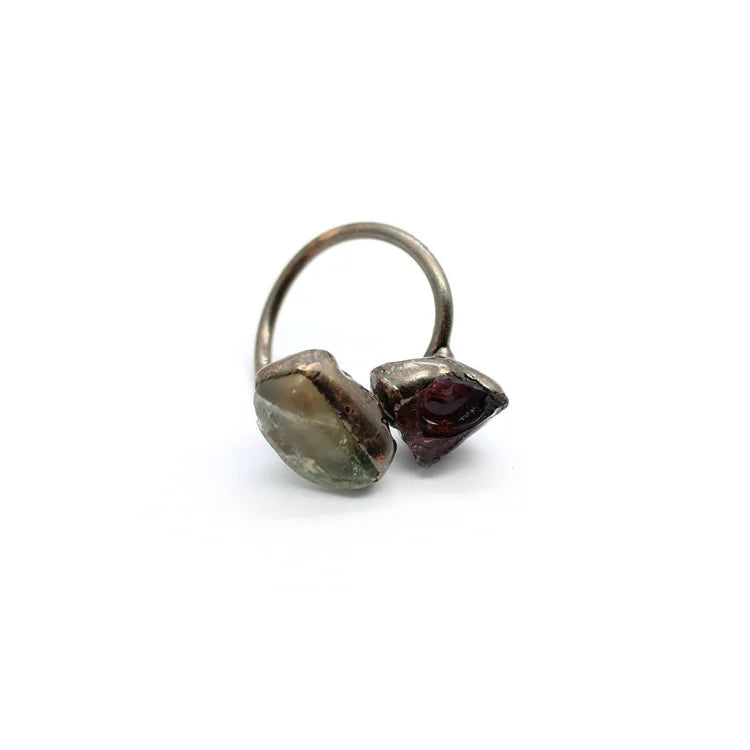 Natural Gem Raw Stone Amethyst Ring Crystal Bronze Plated Citrine Green Fluorite Boho Vintage Fashion For Women's Jewelry Gifts - Charlie Dolly