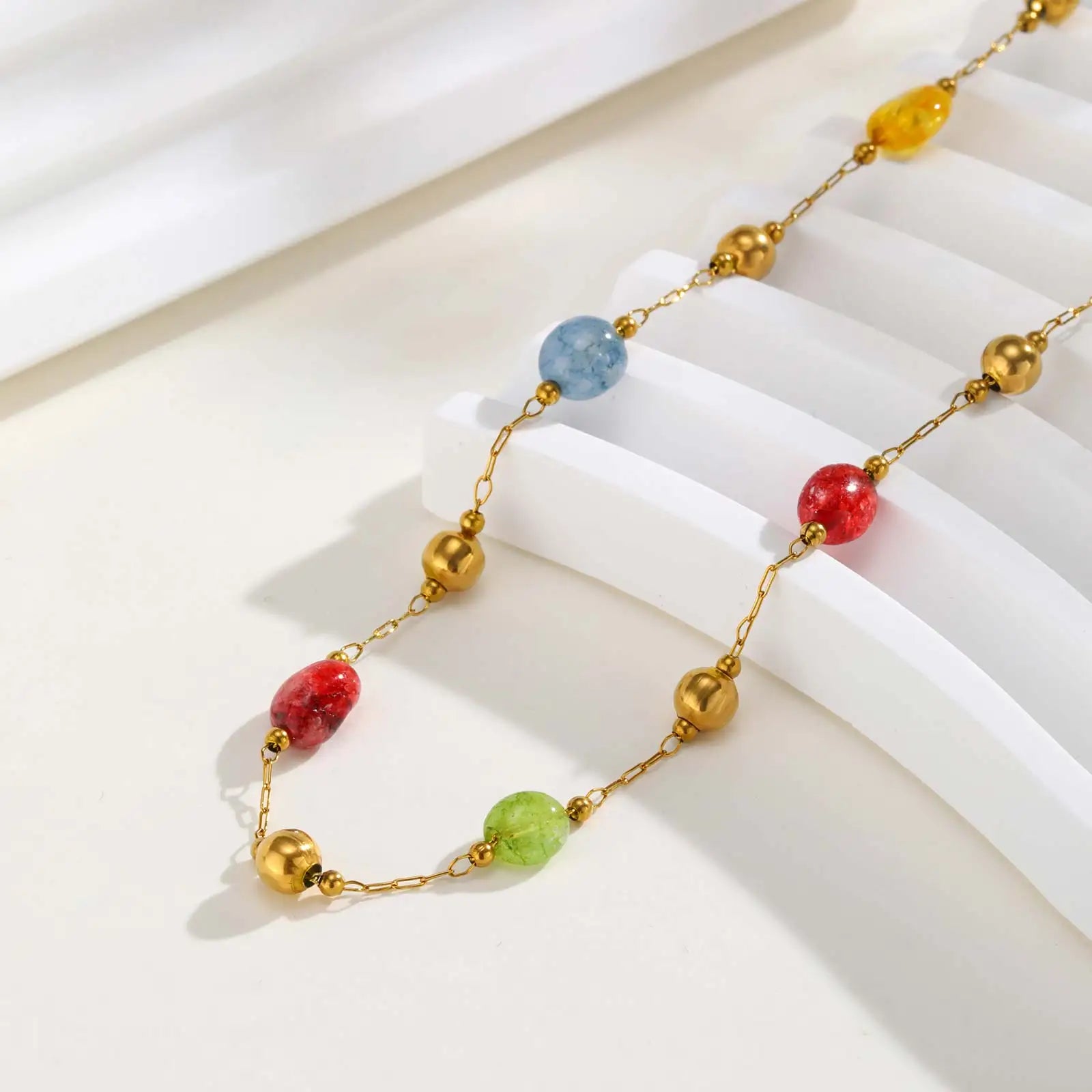 Rainbow Gemstone Y-Chain Boho Necklace & Bracelet