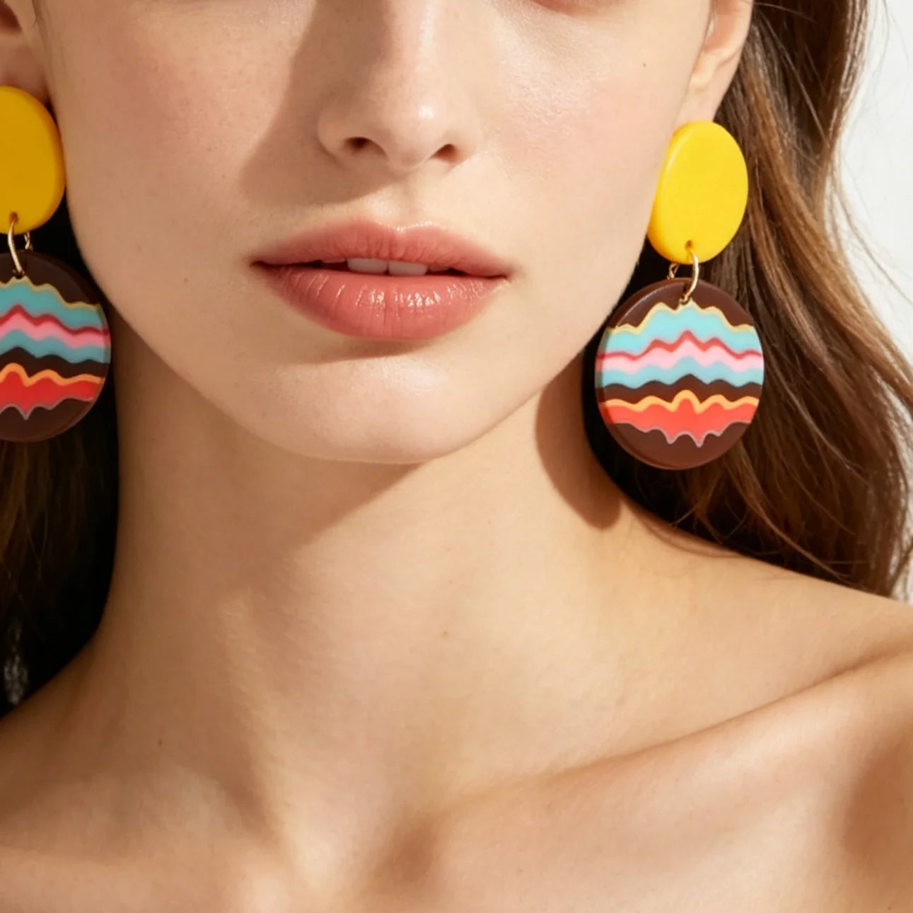 Striped Polymer Clay Rainbow Dangle Earrings Jewelry