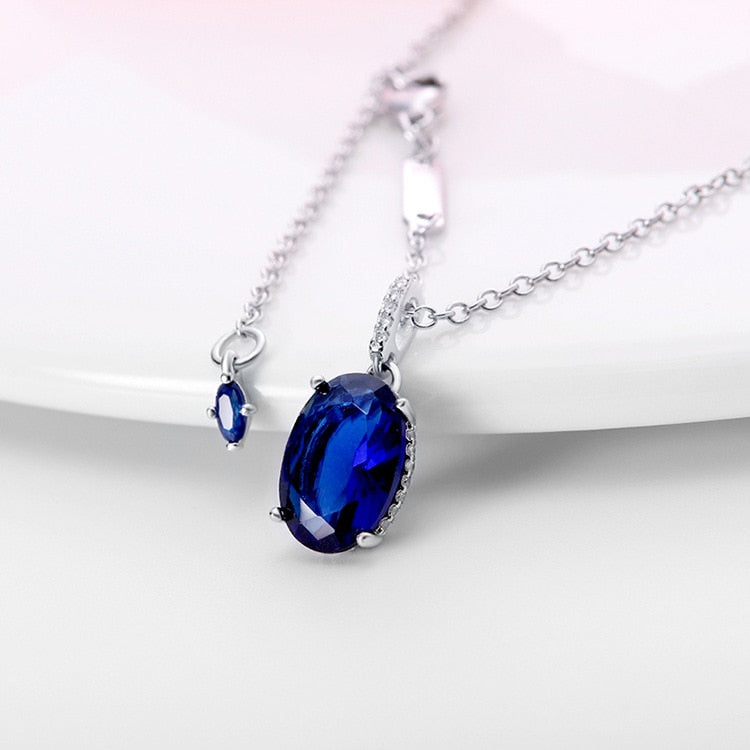 Romantic Blue Crystal Halo Necklace Female Pendant Original Pandora Clavicle Chain Fashion DIYJewelry Gift for Girl