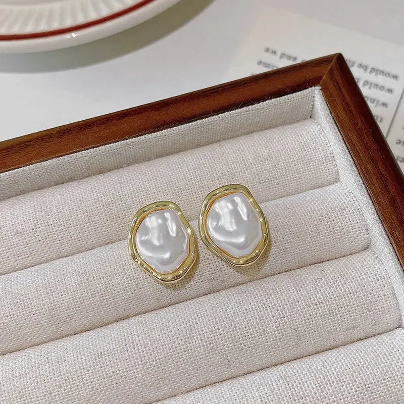 Irregular Pearl Gold Side Stud Earrings Jewelry