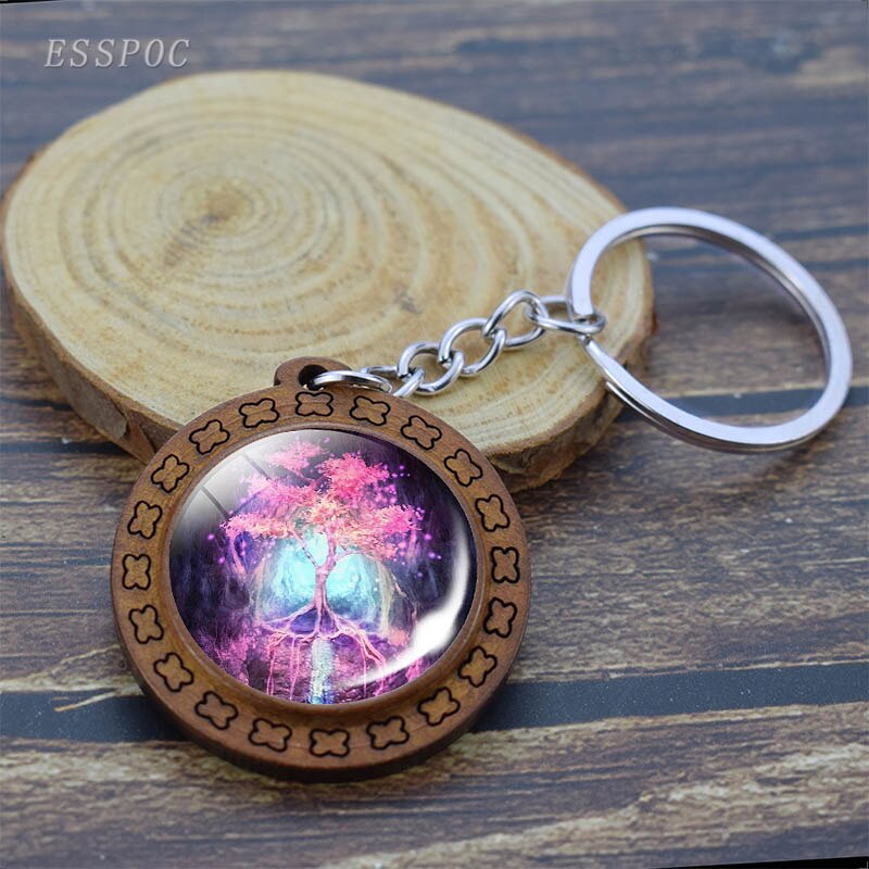 Retro Wooden Keyrings Celtic Tree of Life Photo Glass Cabochon Keychain Holder Key Rings Charm Jewelry gifts Keychain for Women