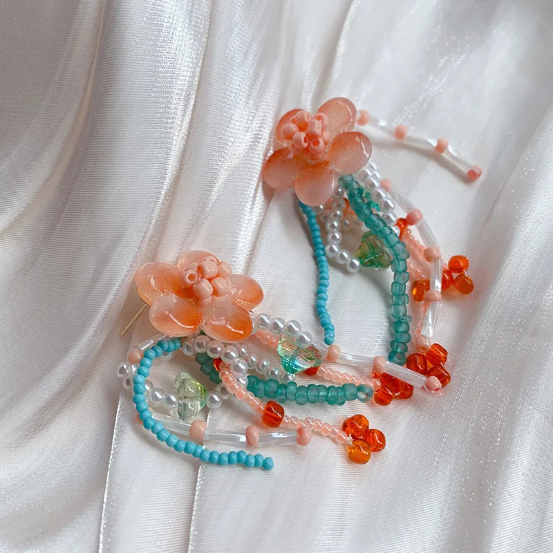 Floral Tassel Long Statement Earrings Jewelry
