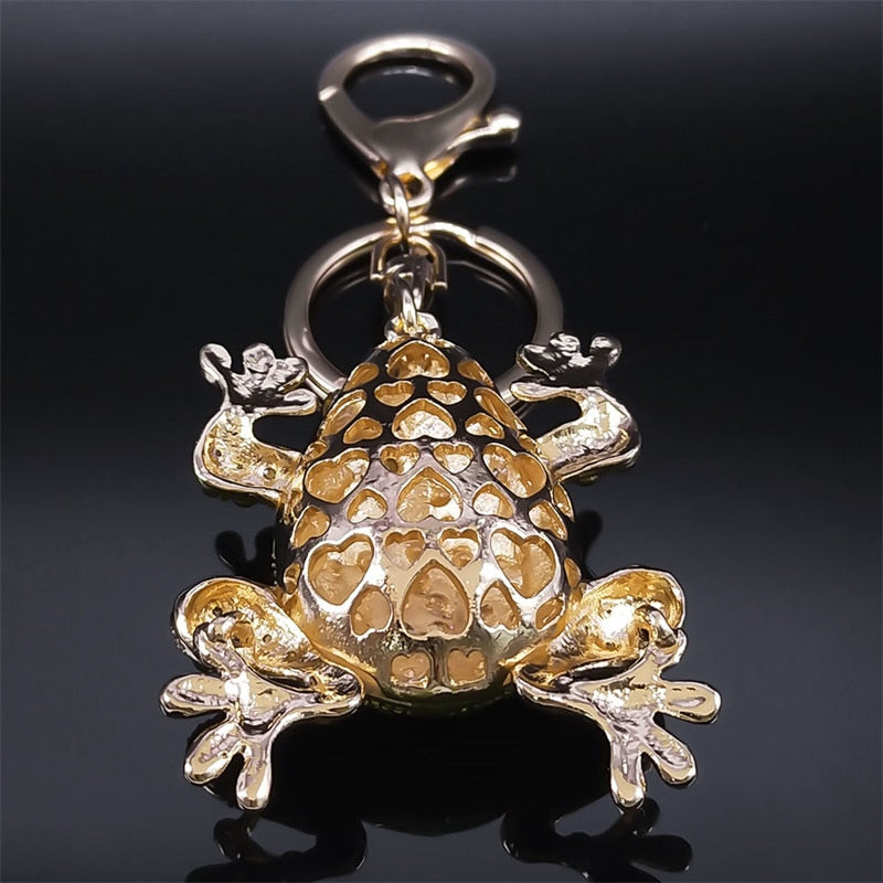 Green Rhinestone Frog Keyring Animal Keychain Pendant Bag Accessories Party Wedding Birthday Gift Jewelry attache porte clef
