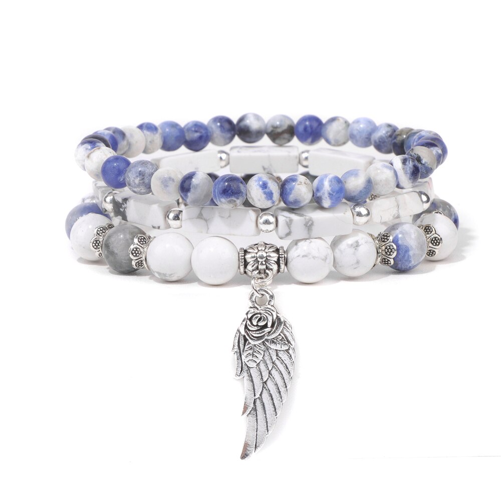 Handmade Silver Color Rose Angel Wing Pendant Bracelet Natural Pink Quartz Crystal Beads Charm Bracelet Women Romantic Jewelry